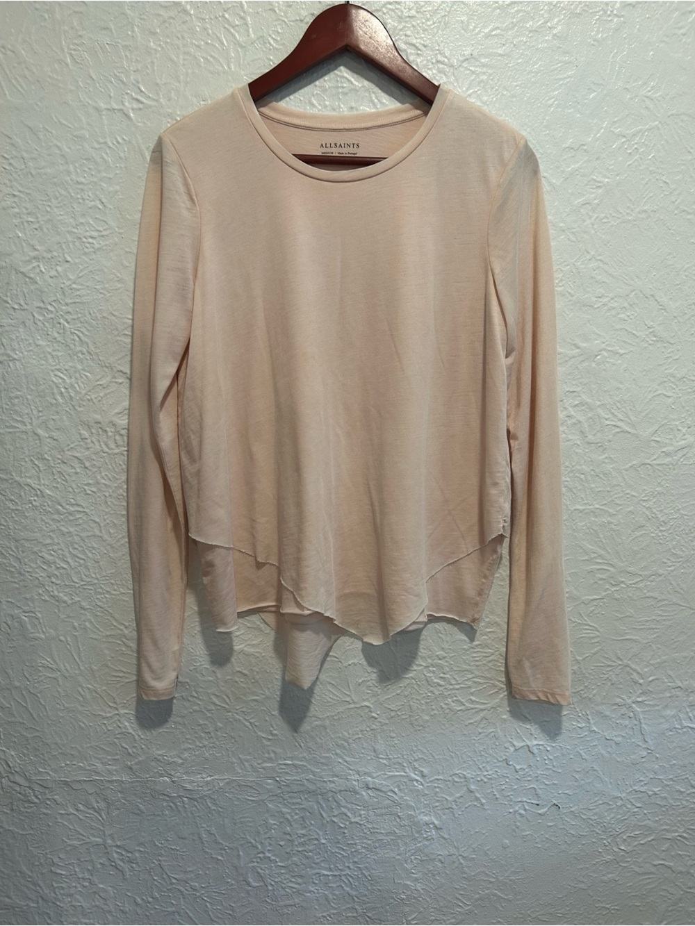 AllSaints Long Sleeve Crew Neck Top in Blush Pink